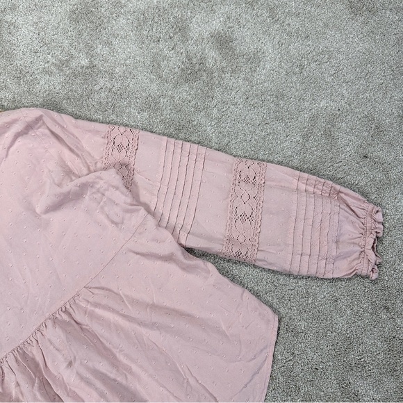 Sundance Spirit Lake Top Blouse Pintucks Ruffle Sleeve Boho Coquette in Pink L - Picture 12 of 16